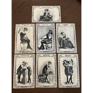 Antique 7 Postcards S78 Women in Short Dresses of Leaves Valentine Sexy Risque